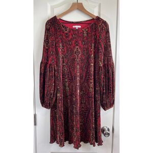 Tash + Sophie Women's Long Sleeve Dress Red Black Gold Print Size 6